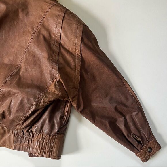 Vintage 70’s brown genuine leather shearling biker motorbike bomber  jacket M - Picture 13 of 16